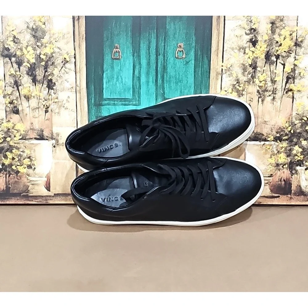 Vince Women's Benfield Leather Platform Lace Up Sneaker Black White Size 10 M